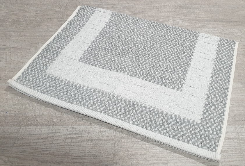 Ταπέτο Μπάνιου Βαμβακερό 50x70εκ.-700gr White-Light Grey Μαίανδρος (Σετ 6 Τεμάχια) (Ύφασμα: Βαμβάκι 100%, Χρώμα: Λευκό) - OEM - 5201847010121-1